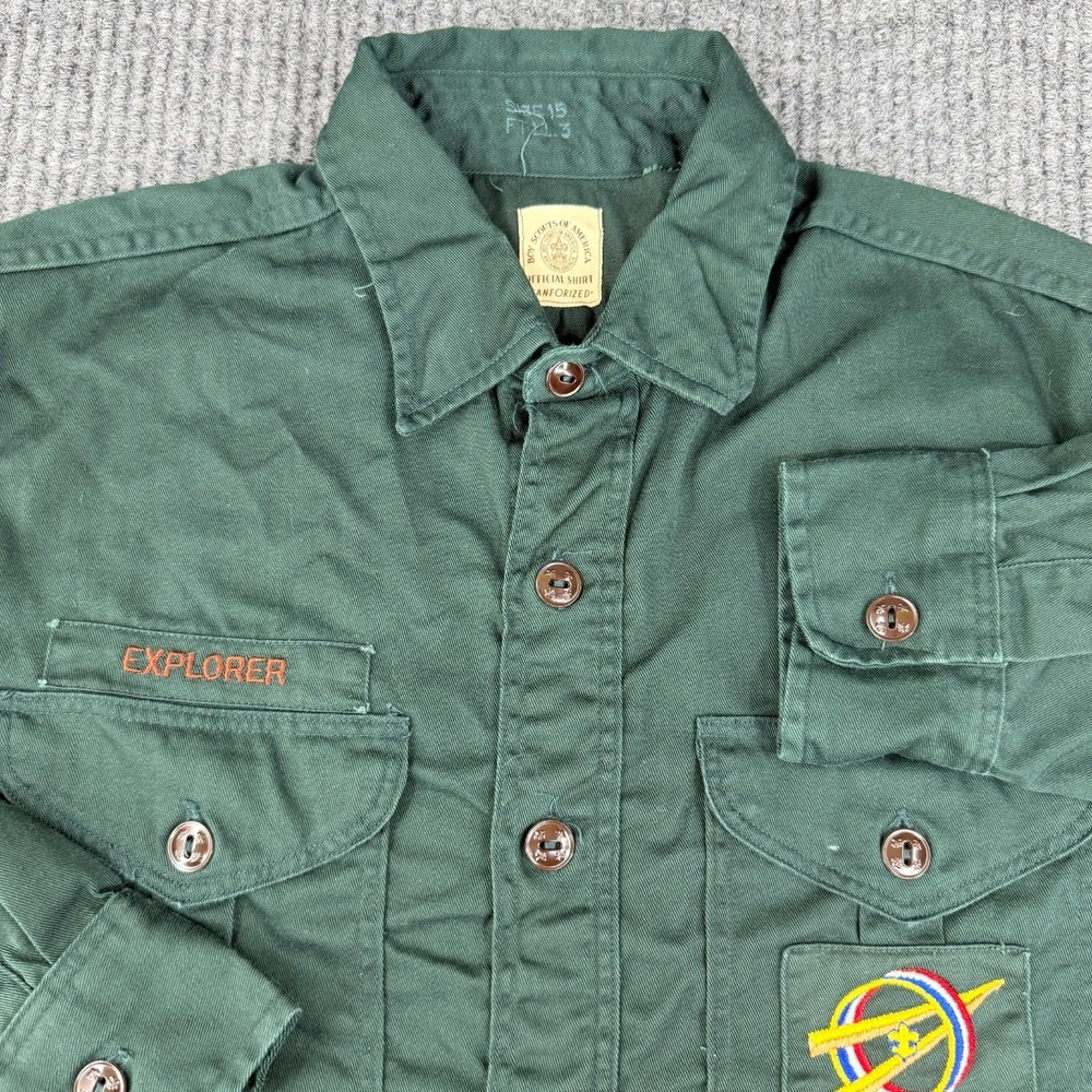 Vintage 60s Boy Scouts of America Shirt Men 15 Button Sanforized Patches Uniform